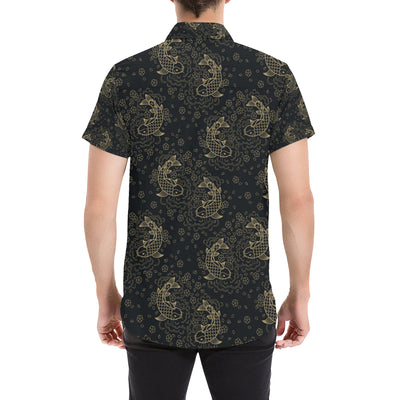 KOI Fish Pattern Print Design 02 Men's Short Sleeve Button Up Shirt