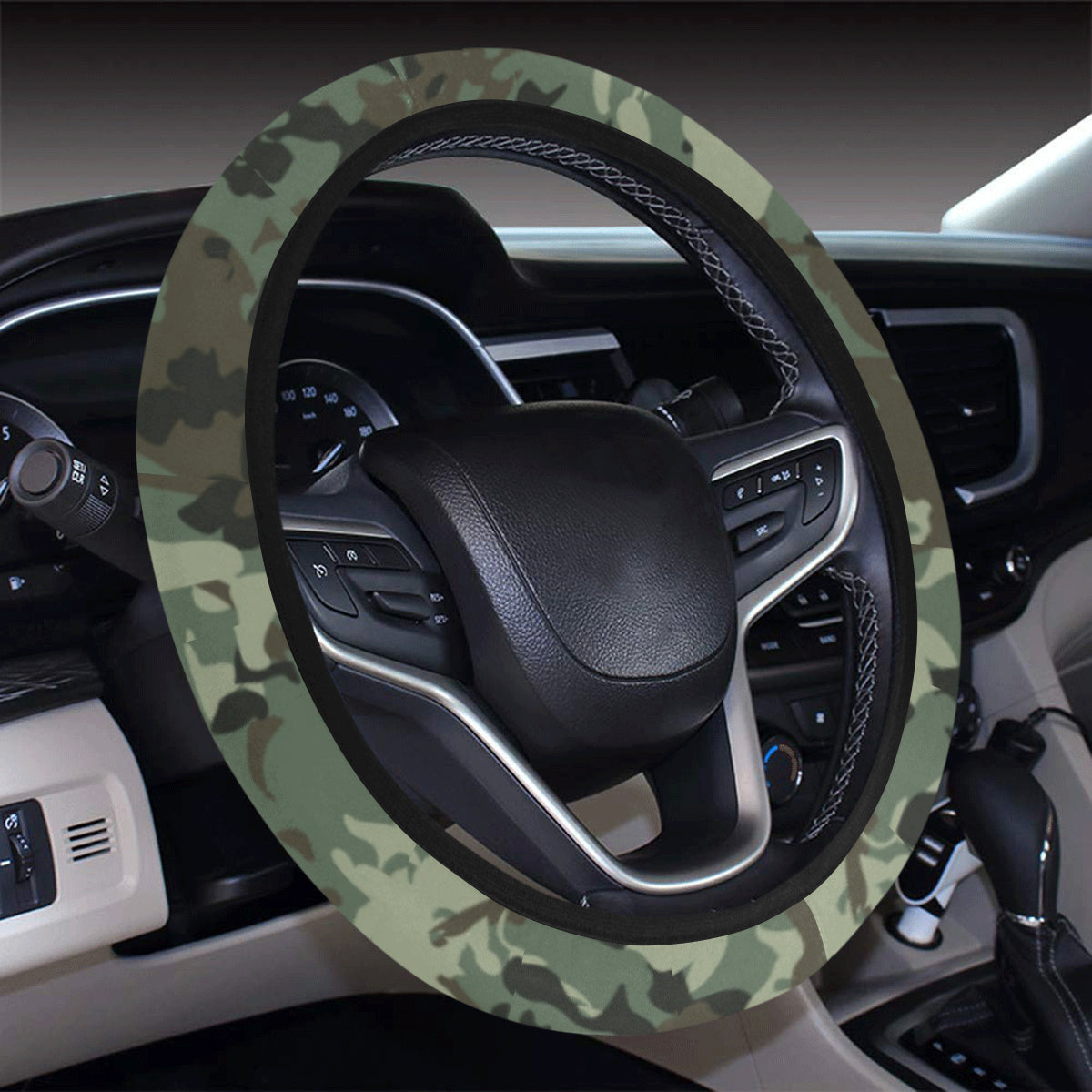 Camouflage Pattern Print Design 06 Steering Wheel Cover with Elastic Edge