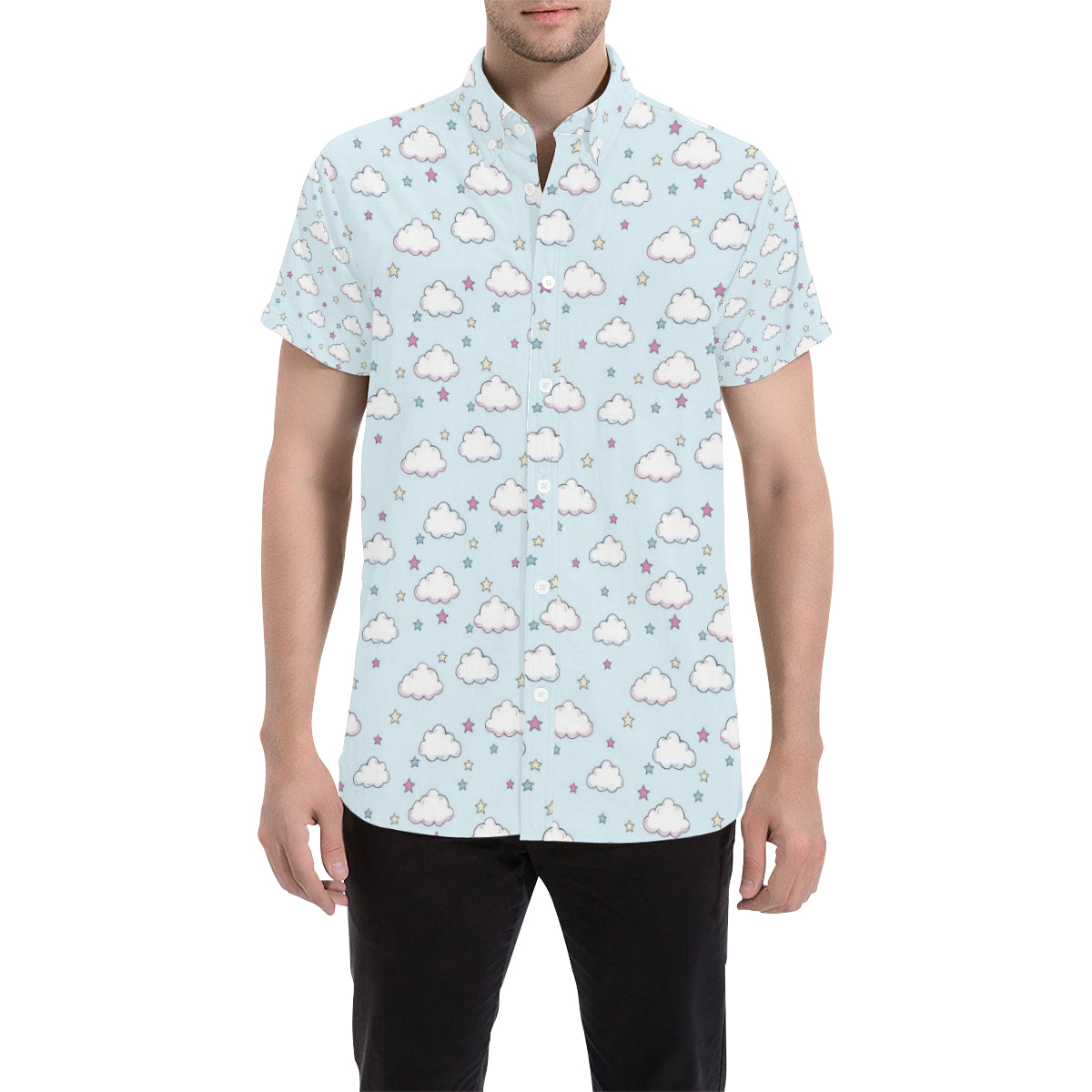 Cloud  Pattern Print Design 01 Men's Short Sleeve Button Up Shirt