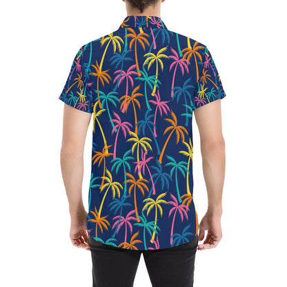Palm Tree Pattern Print Design PT013 Men's Short Sleeve Button Up Shirt
