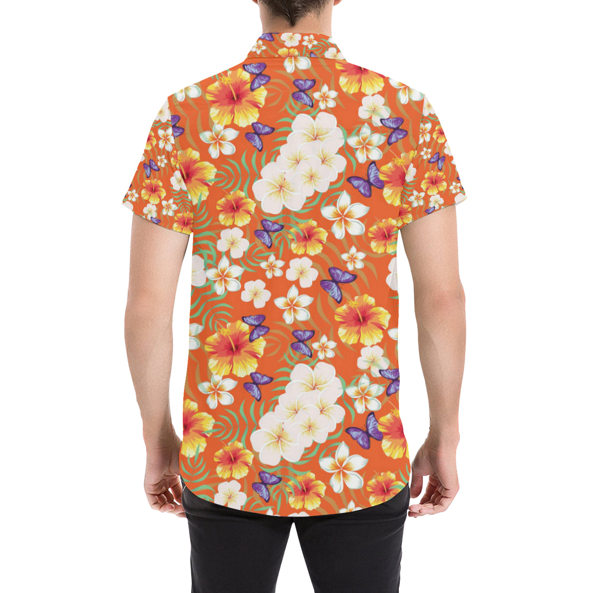 Tropical Flower Pattern Print Design TF027 Men's Short Sleeve Button Up Shirt