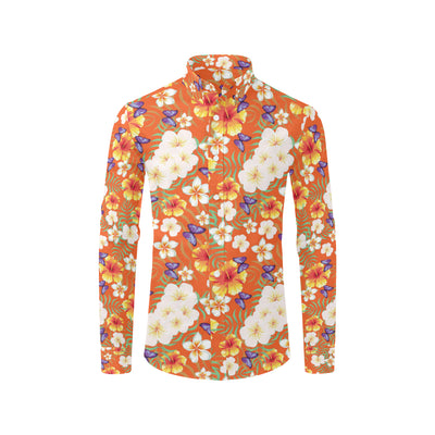 Tropical Flower Pattern Print Design TF027 Men's Long Sleeve Shirt