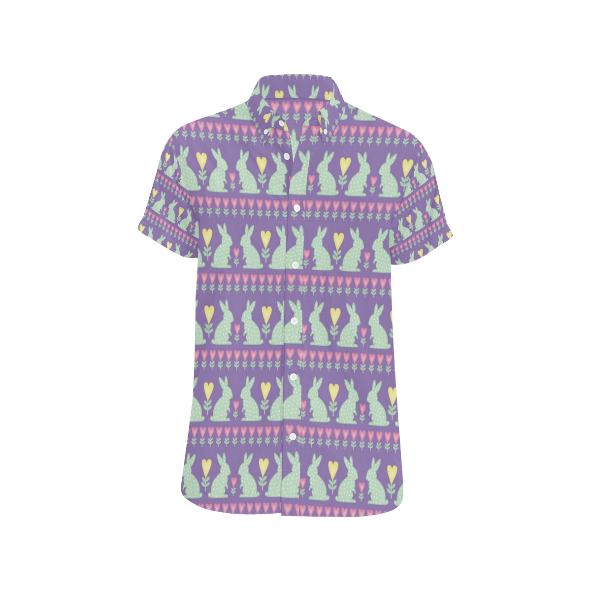 Rabbit Pattern Print Design RB01 Men's Short Sleeve Button Up Shirt