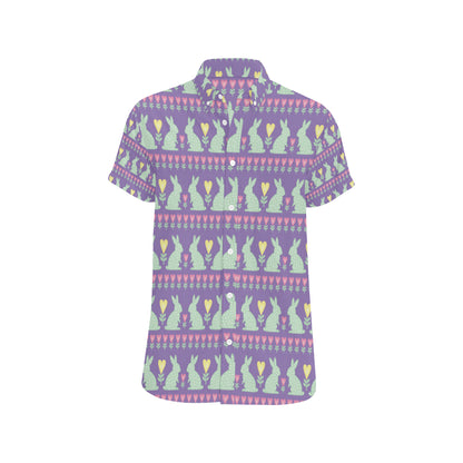 Rabbit Pattern Print Design RB01 Men's Short Sleeve Button Up Shirt
