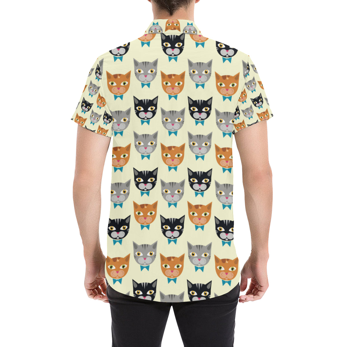 Cat Pattern Print Design 05 Men's Short Sleeve Button Up Shirt