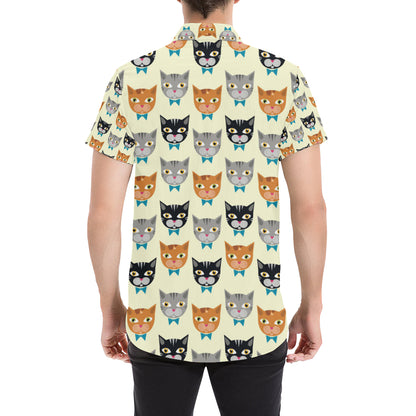 Cat Pattern Print Design 05 Men's Short Sleeve Button Up Shirt