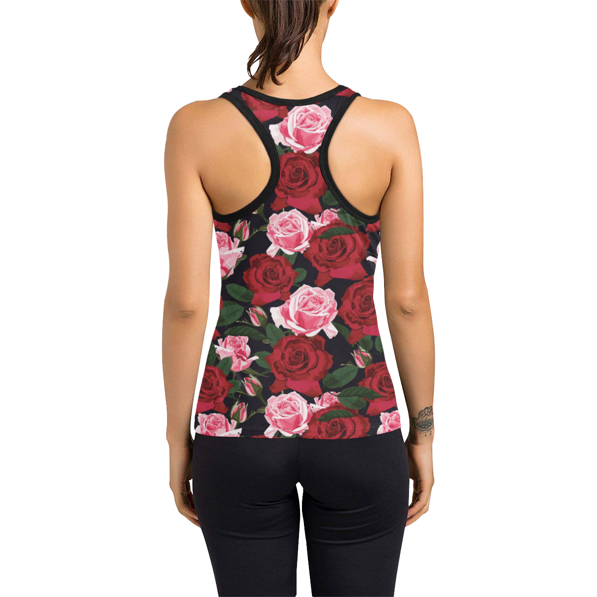 Rose Red Pink Pattern Print Design RO01 Women's Racerback Tank Top