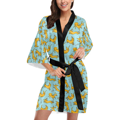 Dachshund Pattern Print Design 08 Women's Short Kimono