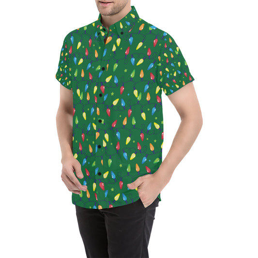 Christmas Light Pattern Print Design 02 Men's Short Sleeve Button Up Shirt