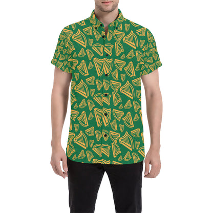 Harp Pattern Print Design 03 Men's Short Sleeve Button Up Shirt