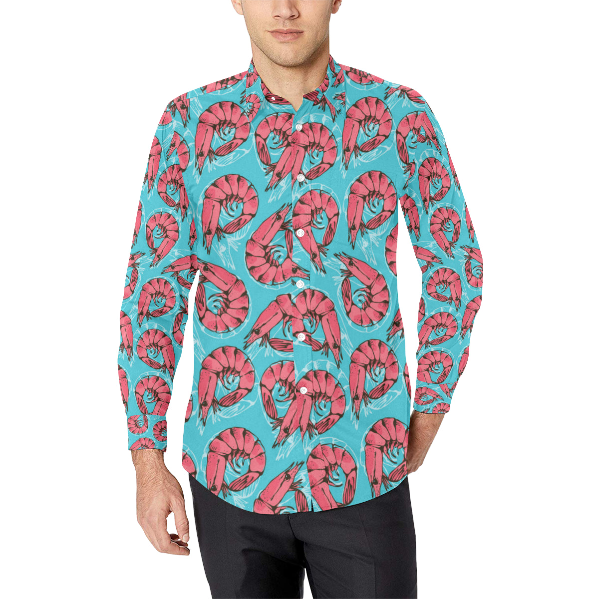 Prawn Pattern Print Design 01 Men's Long Sleeve Shirt