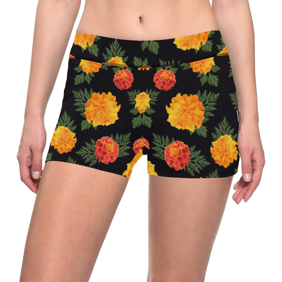 Marigold Pattern Print Design MR05 Yoga Shorts