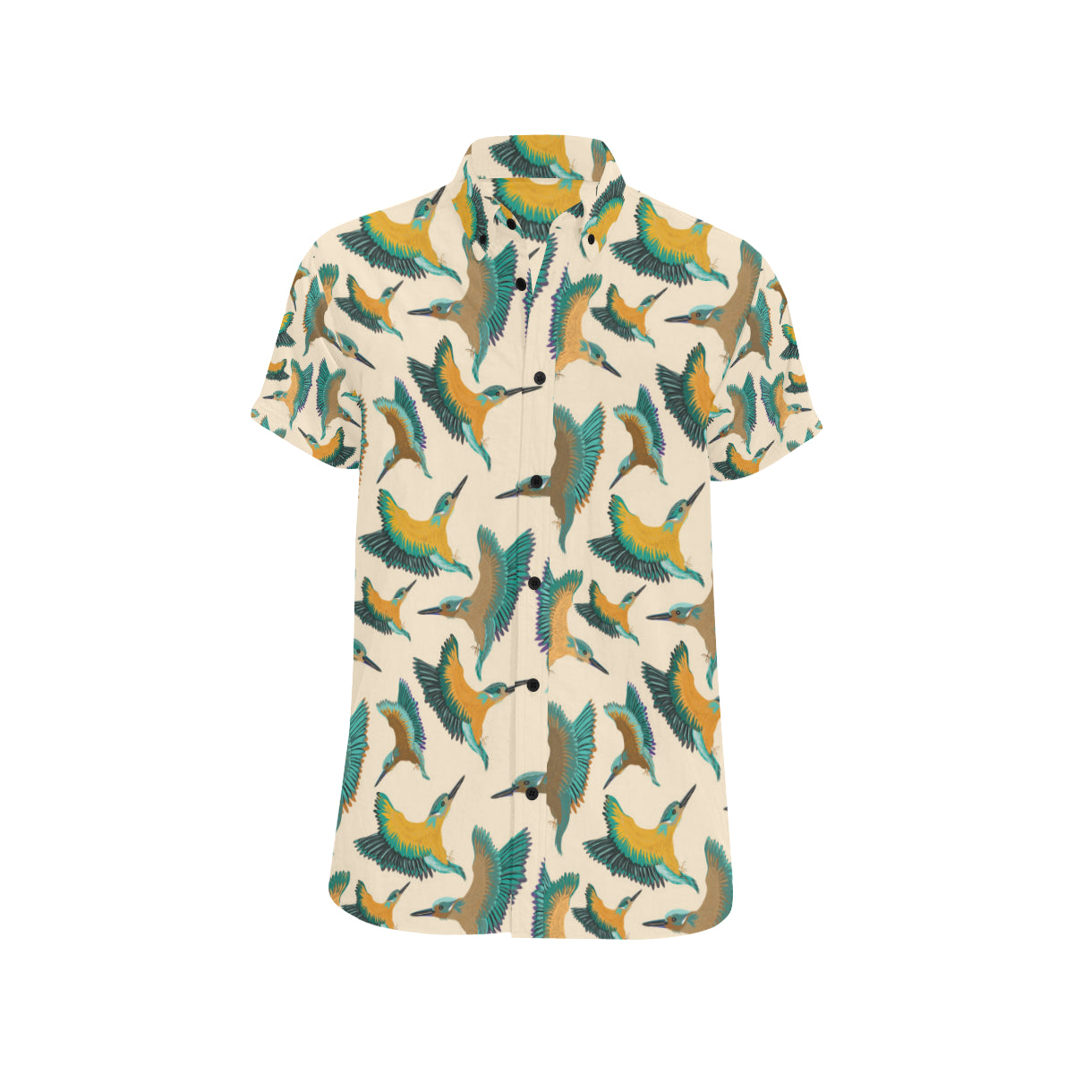 Kingfisher Pattern Print Design 02 Men's Short Sleeve Button Up Shirt