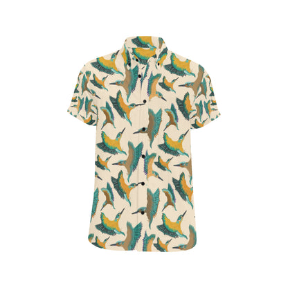 Kingfisher Pattern Print Design 02 Men's Short Sleeve Button Up Shirt