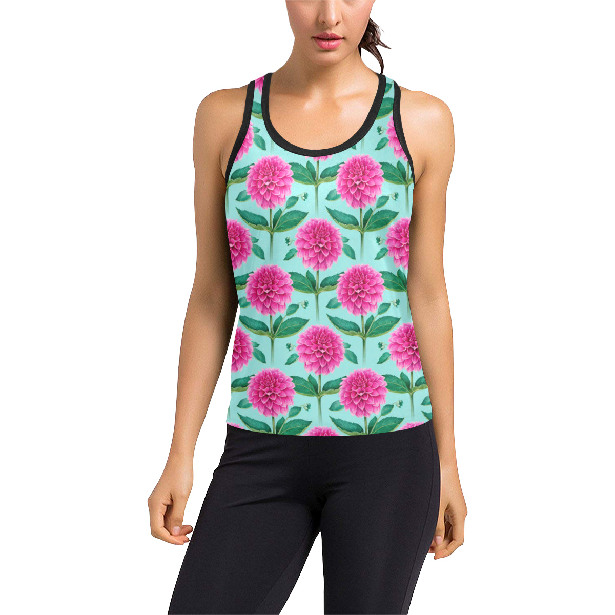 Dahlia Pattern Print Design DH08 Women's Racerback Tank Top