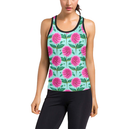 Dahlia Pattern Print Design DH08 Women's Racerback Tank Top