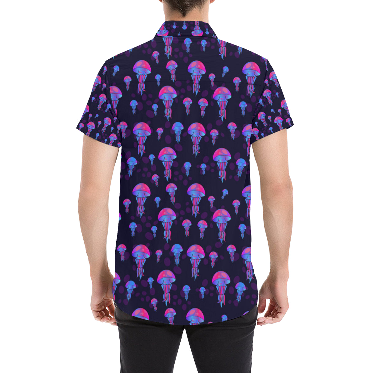 Jellyfish Neon Print Men's Short Sleeve Button Up Shirt