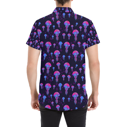 Jellyfish Neon Print Men's Short Sleeve Button Up Shirt