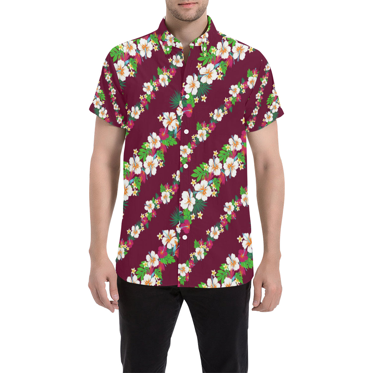 Hawaiian Themed Pattern Print Design H06 Men's Short Sleeve Button Up Shirt