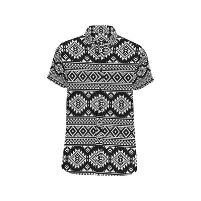 Aztec Black White Print Pattern Men's Short Sleeve Button Up Shirt