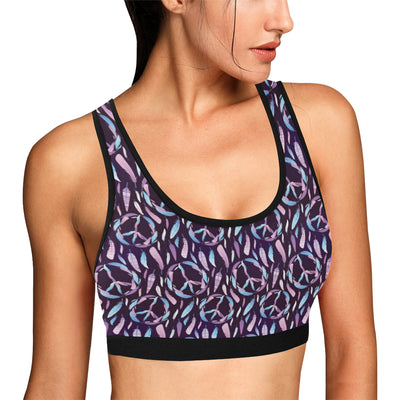 Peace Sign Feather Design Print Sports Bra