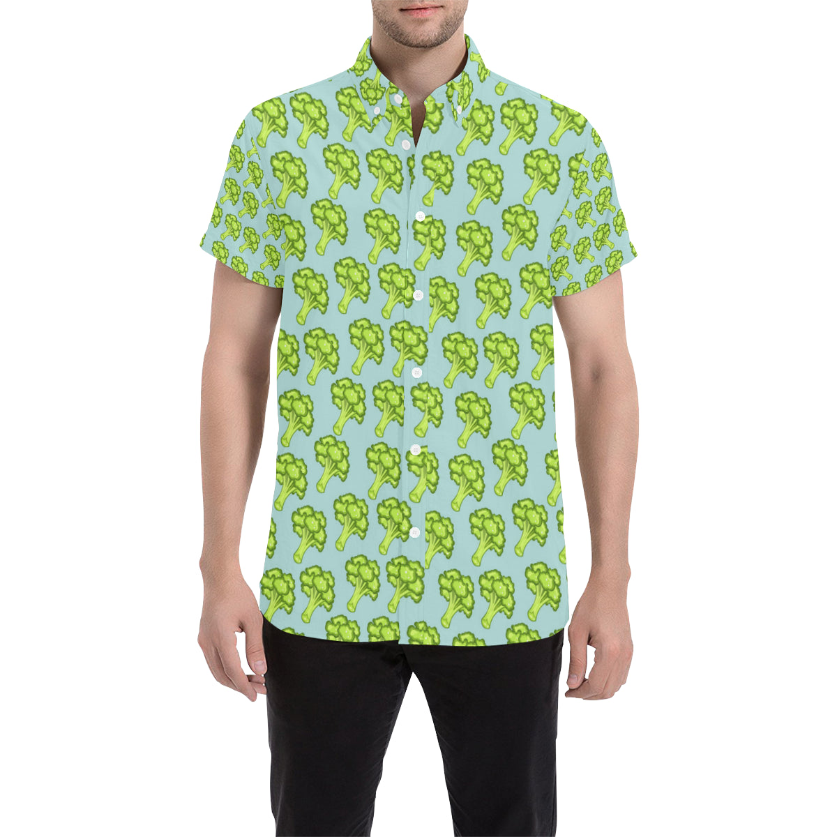 Broccoli Pattern Print Design 02 Men's Short Sleeve Button Up Shirt