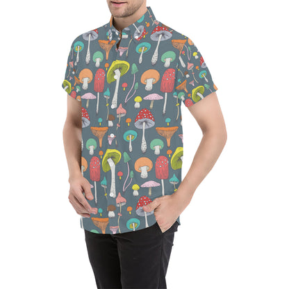 Mushroom Pattern Print Design A03 Men's Short Sleeve Button Up Shirt
