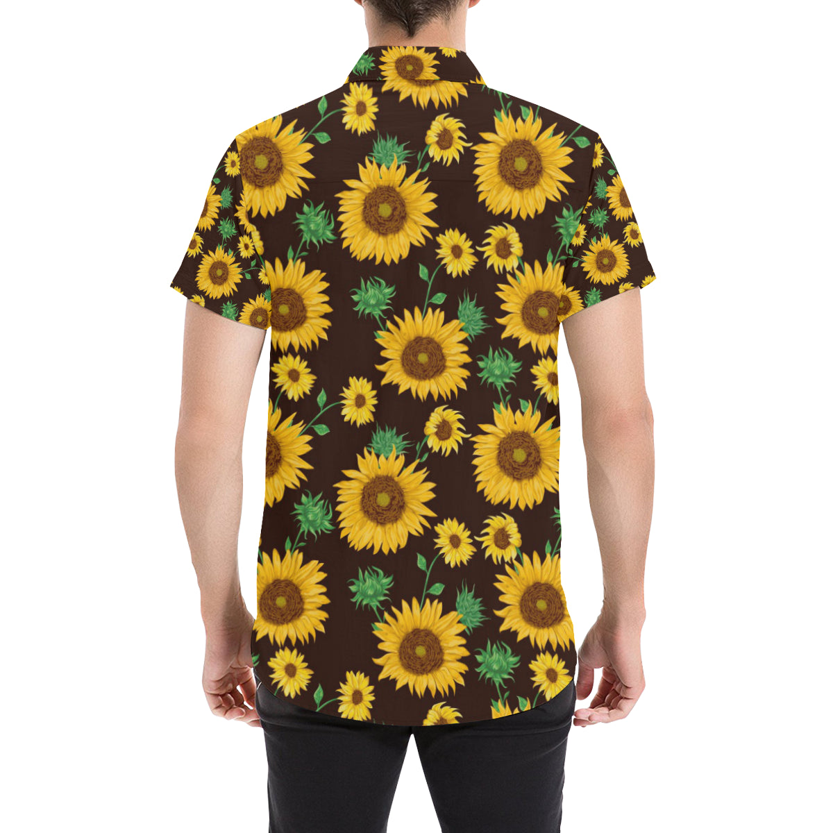 Sunflower Pattern Print Design SF01 Men's Short Sleeve Button Up Shirt