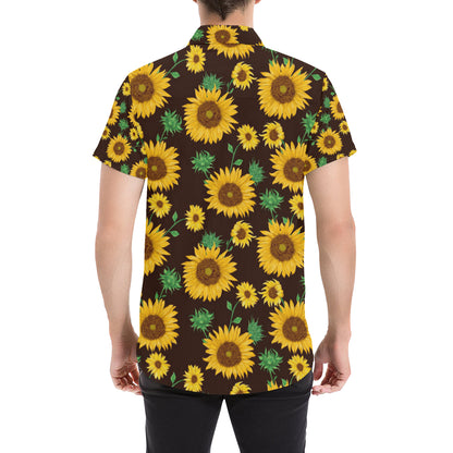 Sunflower Pattern Print Design SF01 Men's Short Sleeve Button Up Shirt