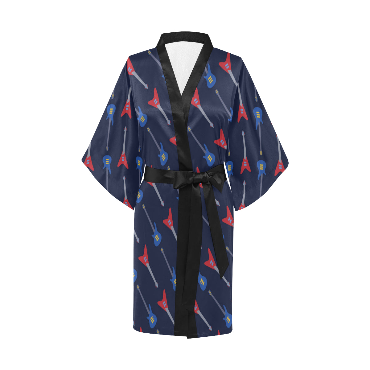 Electric Guitar Pattern Print Design 01 Women's Short Kimono