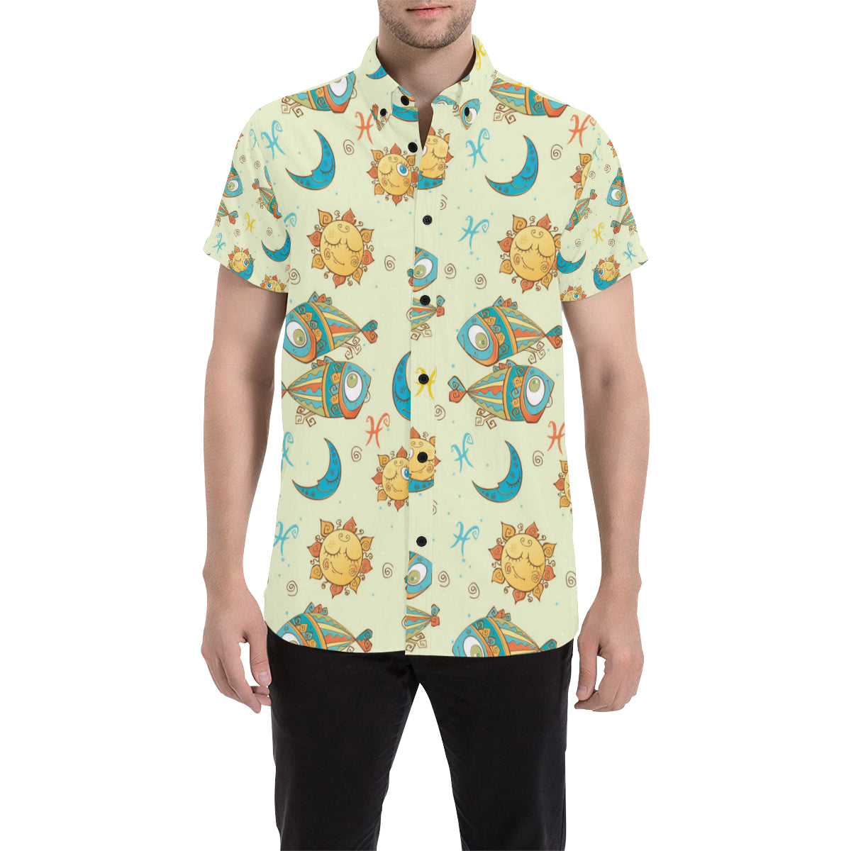 Pisces Pattern Print Design A03 Men's Short Sleeve Button Up Shirt