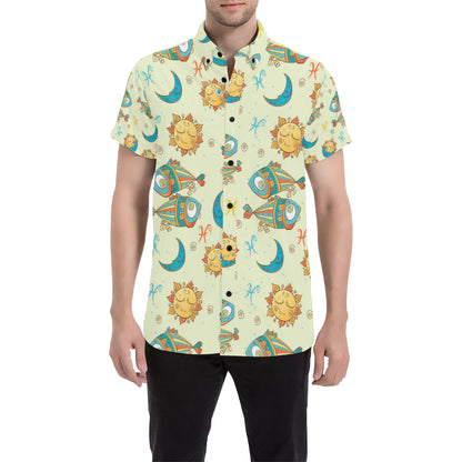 Pisces Pattern Print Design A03 Men's Short Sleeve Button Up Shirt