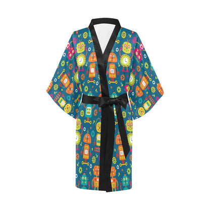 Robot Pattern Print Design A04 Women's Short Kimono