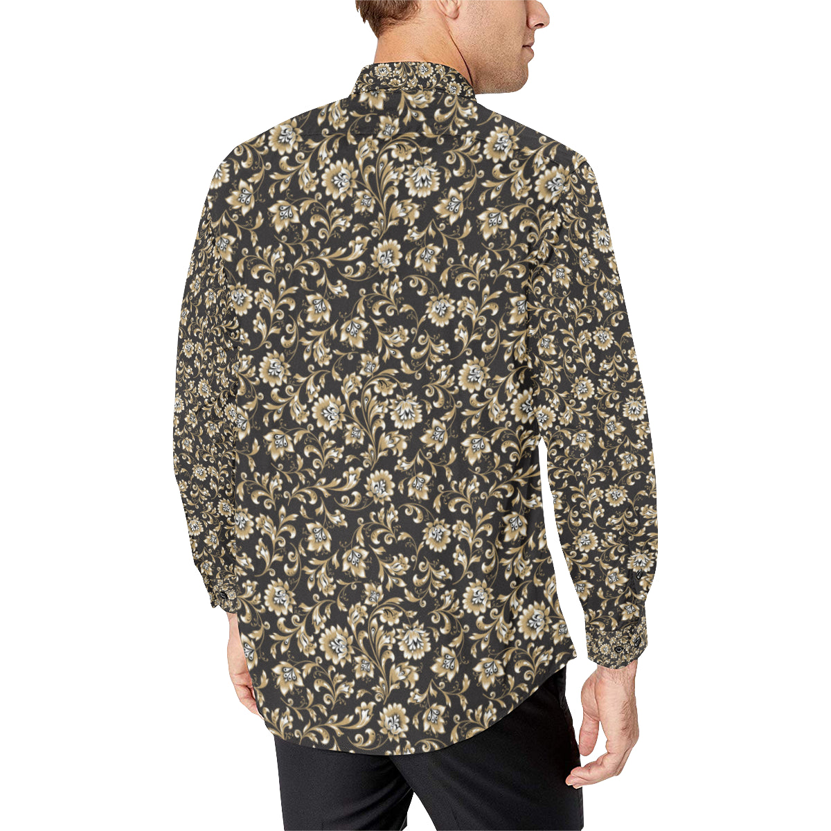 Brocade Pattern Print Design 03 Men's Long Sleeve Shirt