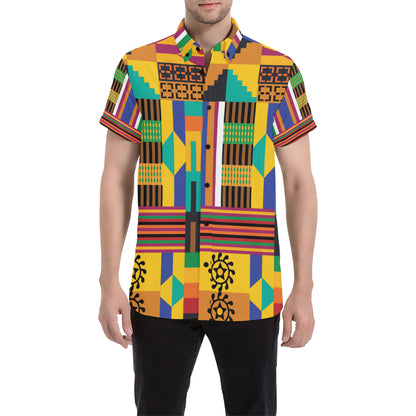 Kente Pattern Print Design 03 Men's Short Sleeve Button Up Shirt