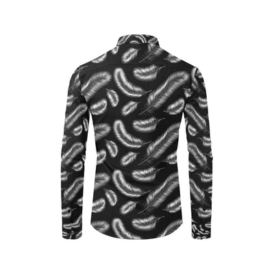Feather Black White Design Print Men's Long Sleeve Shirt
