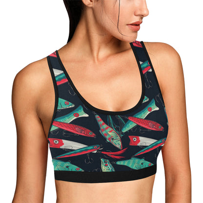 Fishing Bait Pattern Sports Bra