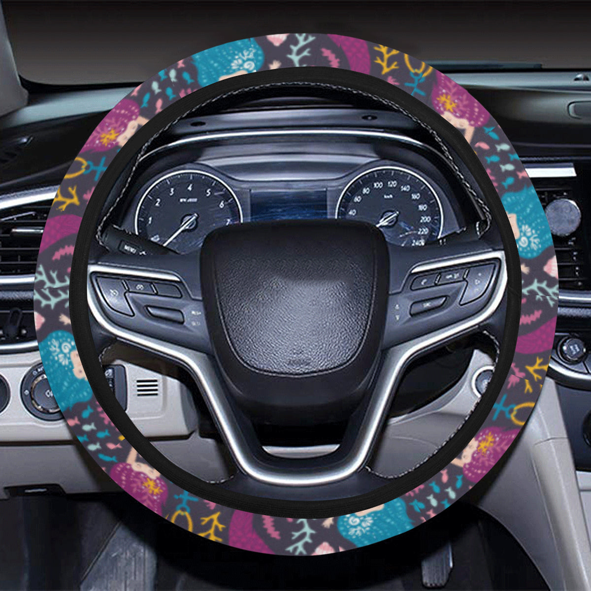 Mermaid Pattern Print Design 08 Steering Wheel Cover with Elastic Edge