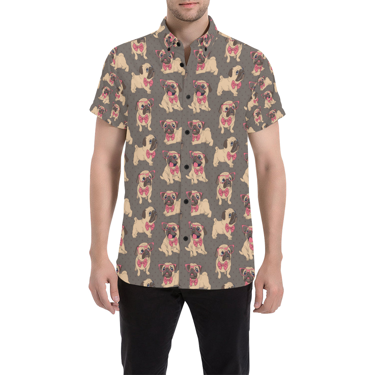 Pug Pattern Print Design A05 Men's Short Sleeve Button Up Shirt