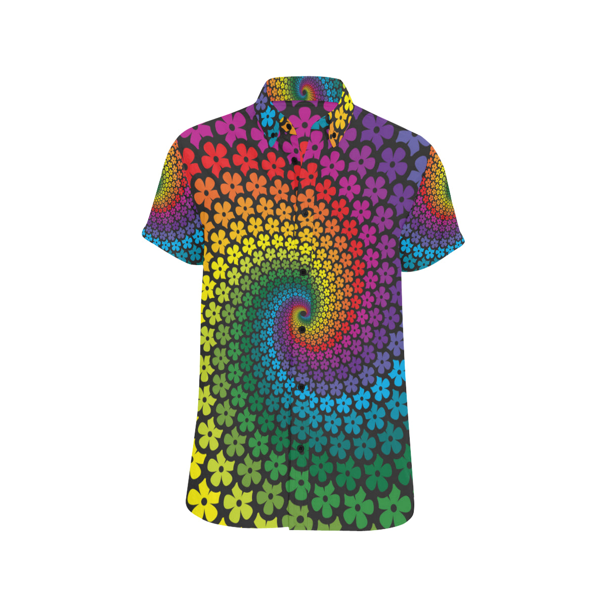 Flower Power Rainbow Spiral Print Men's Short Sleeve Button Up Shirt