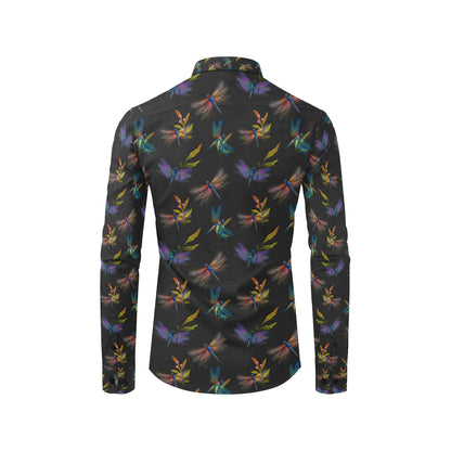 Dragonfly Colorful Realistic Print Men's Long Sleeve Shirt
