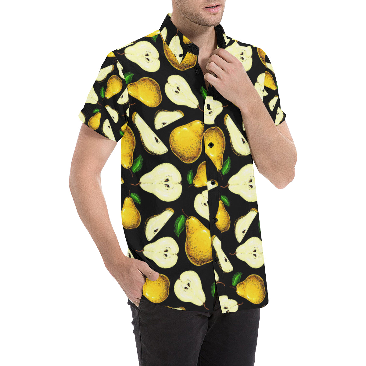 Pear Pattern Print Design PE01 Men's Short Sleeve Button Up Shirt