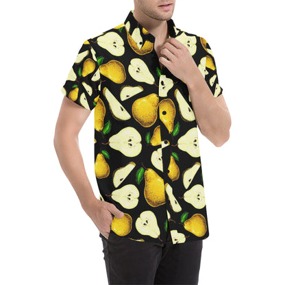 Pear Pattern Print Design PE01 Men's Short Sleeve Button Up Shirt