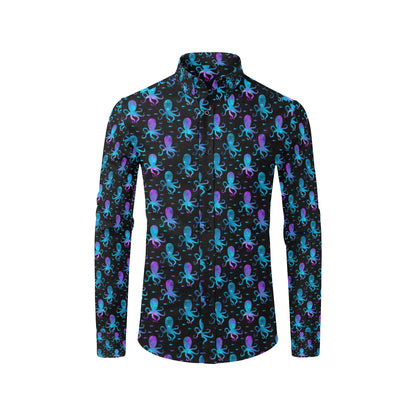 Octopus Blue Design Print Themed Men's Long Sleeve Shirt