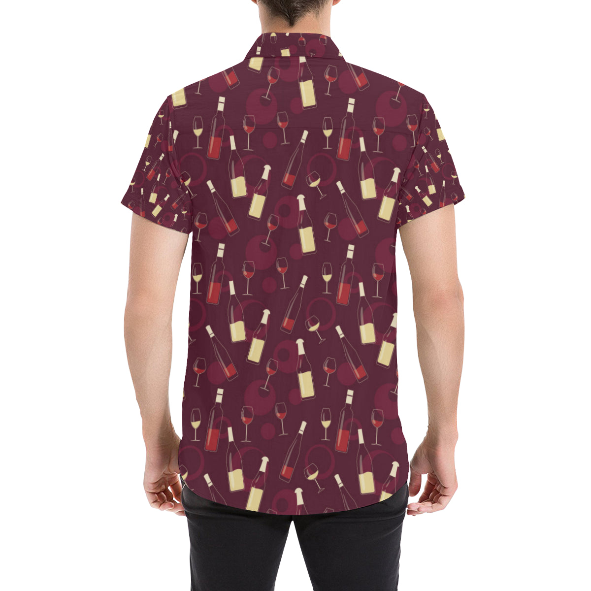 Wine Themed Pattern Print Men's Short Sleeve Button Up Shirt