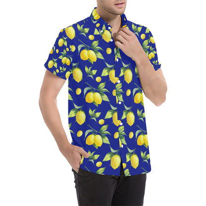 Lemon Pattern Print Design LM06 Men's Short Sleeve Button Up Shirt