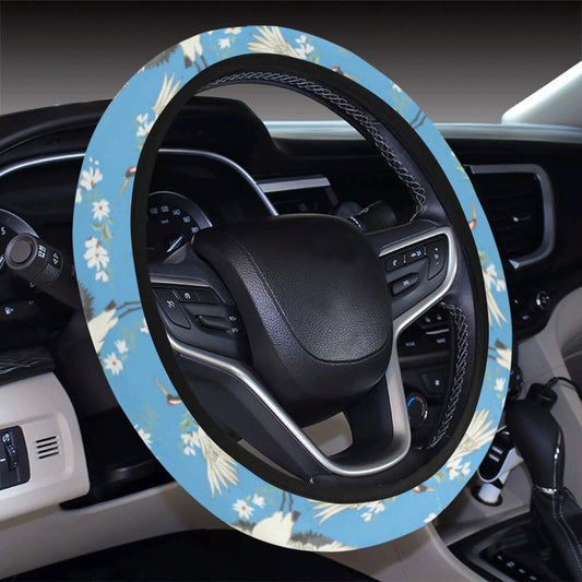 Crane Pattern Print Design 03 Steering Wheel Cover with Elastic Edge
