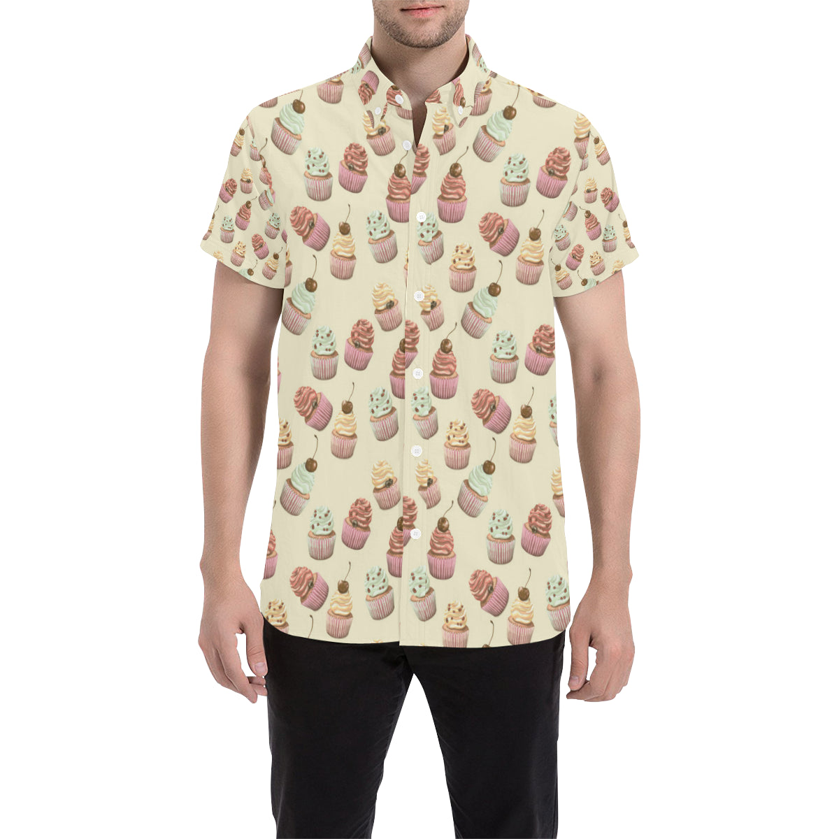 Cupcake Pattern Print Design 04 Men's Short Sleeve Button Up Shirt