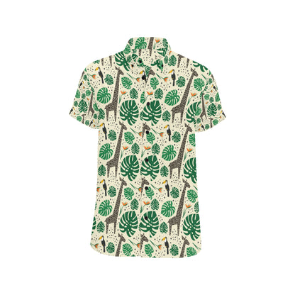 Rainforest Giraffe Pattern Print Design A02 Men's Short Sleeve Button Up Shirt
