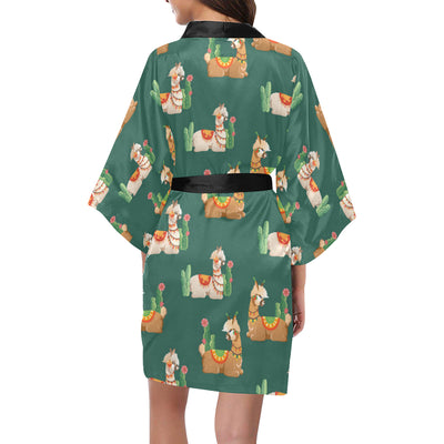 Llama Cactus Pattern Print Design 07 Women's Short Kimono